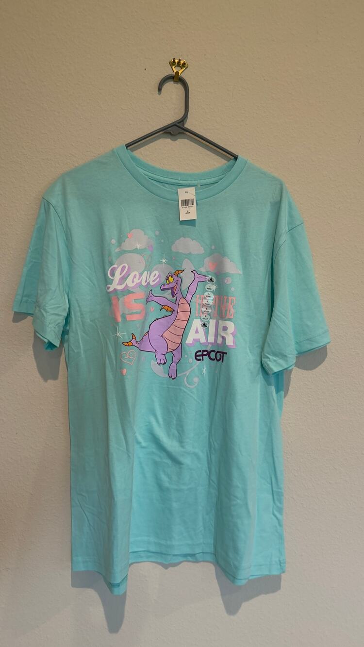 Disney Parks EPCOT Figment Love Is In The Air T-Shirt Large Light Blue Aqua NWT